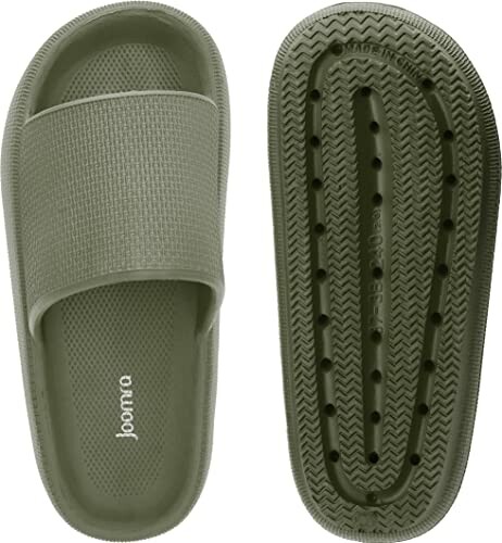 Pair of green slip-on sandals with textured sole